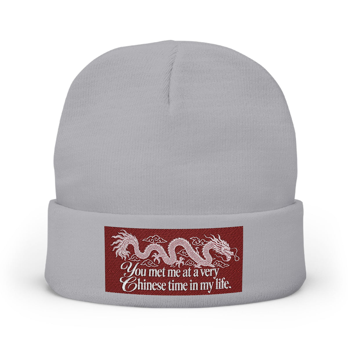 Embroidered Dragon Knit Beanie – "You Met Me at a Very Chinese Time in My Life"