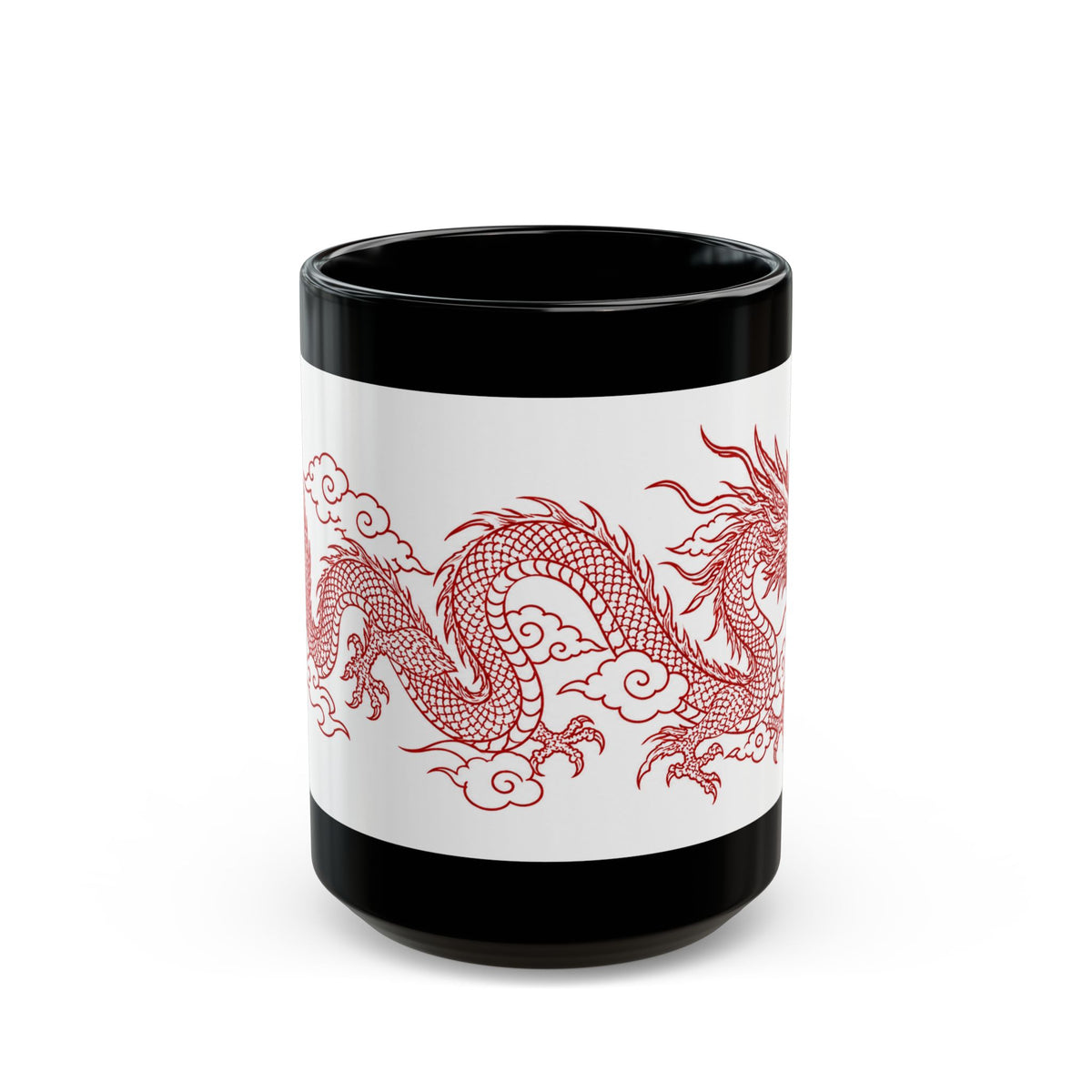 Red Oriental Dragon Black Accent Mug — 11oz & 15oz Ceramic Tea/Coffee Cup