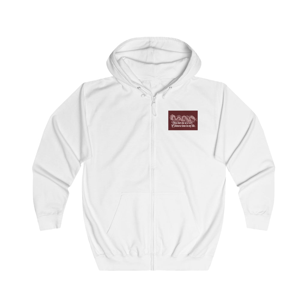 Chest Logo Full-Zip Hoodie – "You Met Me at a Very Chinese Time in My Life"
