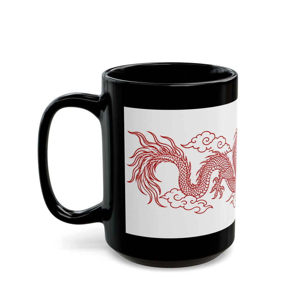Red Oriental Dragon Black Accent Mug — 11oz & 15oz Ceramic Tea/Coffee Cup