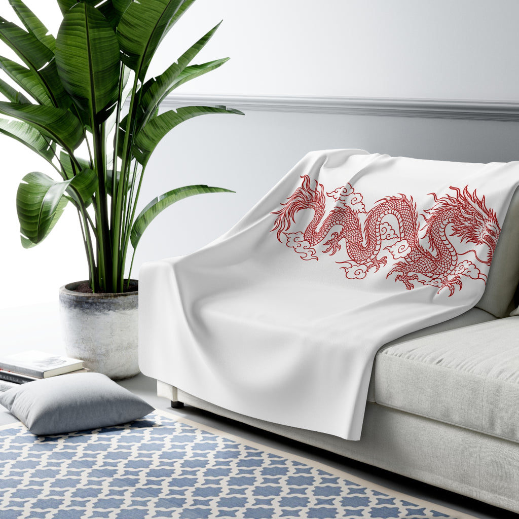 Red Dragon Sherpa Blanket – Cozy Oriental Dragon Fleece Throw