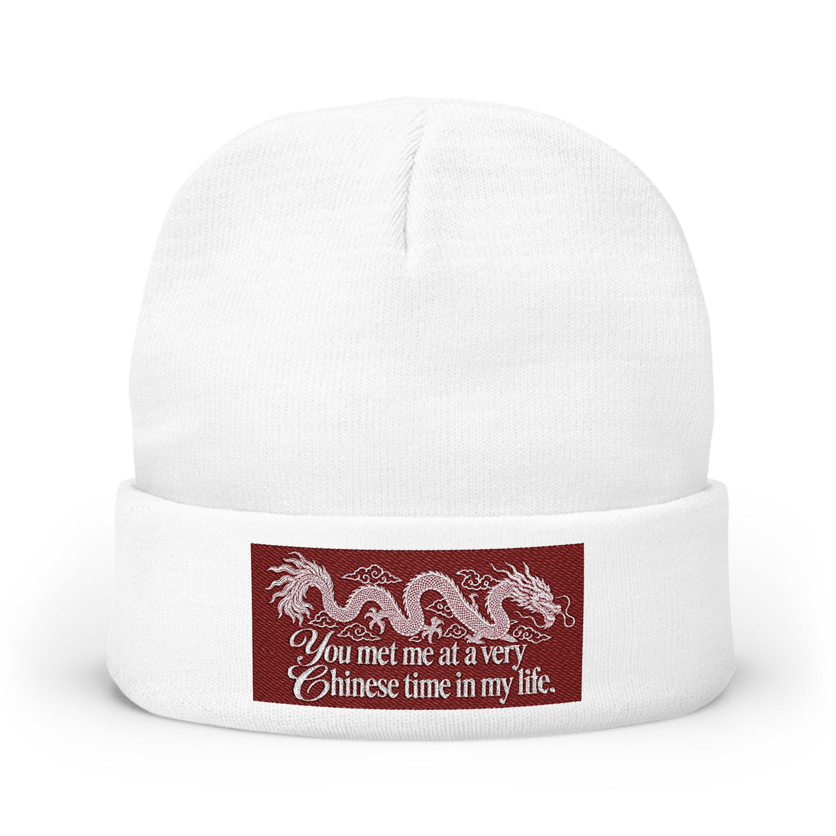 Embroidered Dragon Knit Beanie – "You Met Me at a Very Chinese Time in My Life"