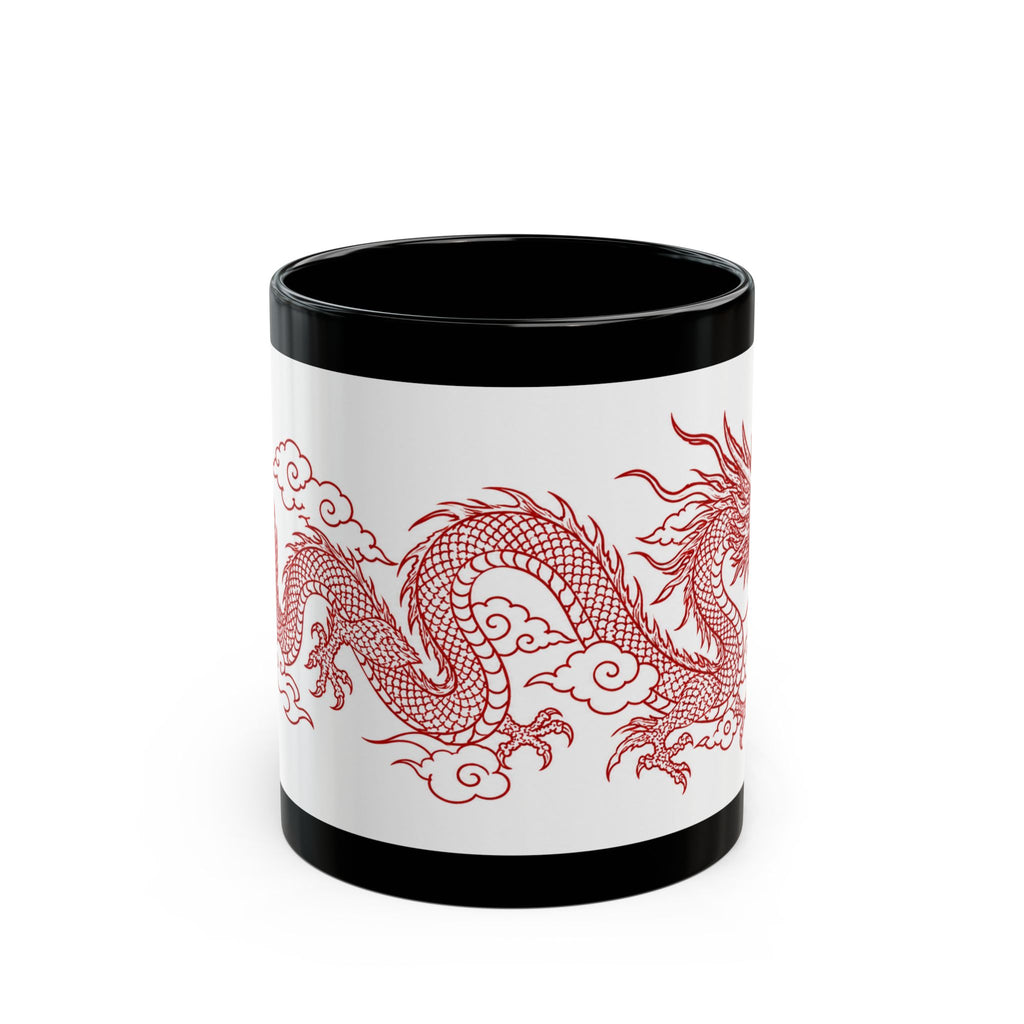 Red Oriental Dragon Black Accent Mug — 11oz & 15oz Ceramic Tea/Coffee Cup