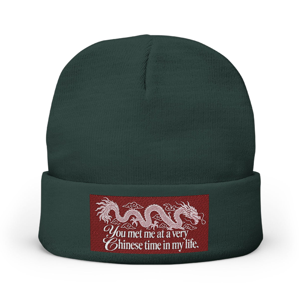 Embroidered Dragon Knit Beanie – "You Met Me at a Very Chinese Time in My Life"