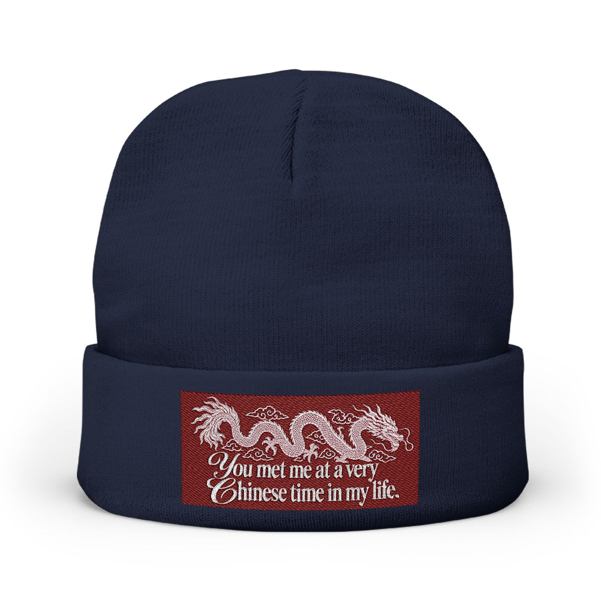 Embroidered Dragon Knit Beanie – "You Met Me at a Very Chinese Time in My Life"