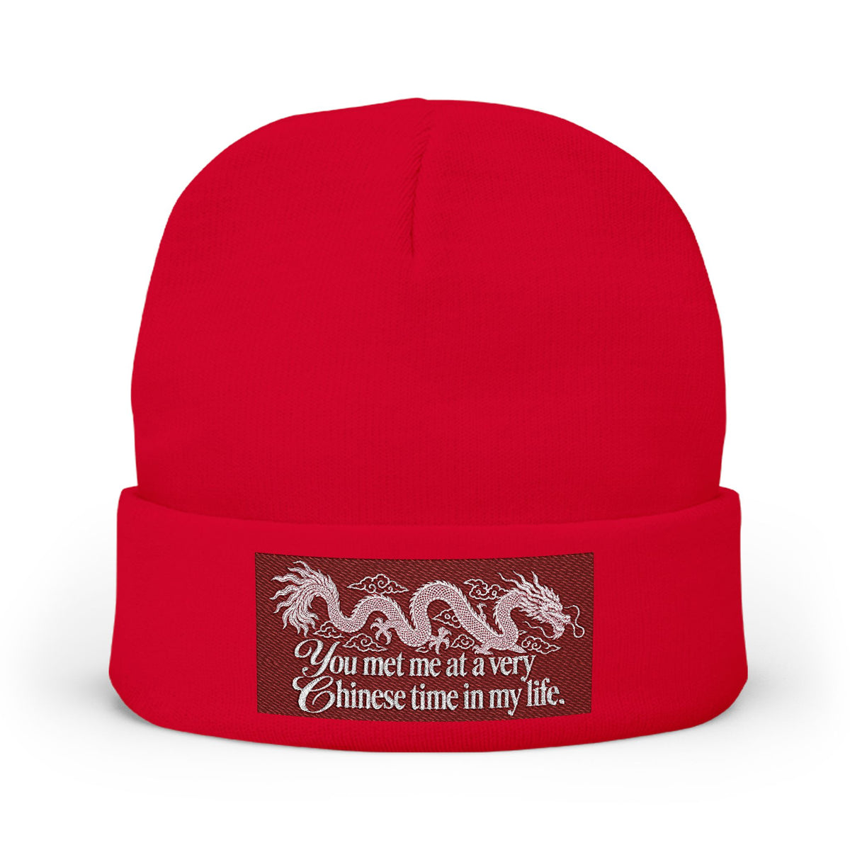 Embroidered Dragon Knit Beanie – "You Met Me at a Very Chinese Time in My Life"