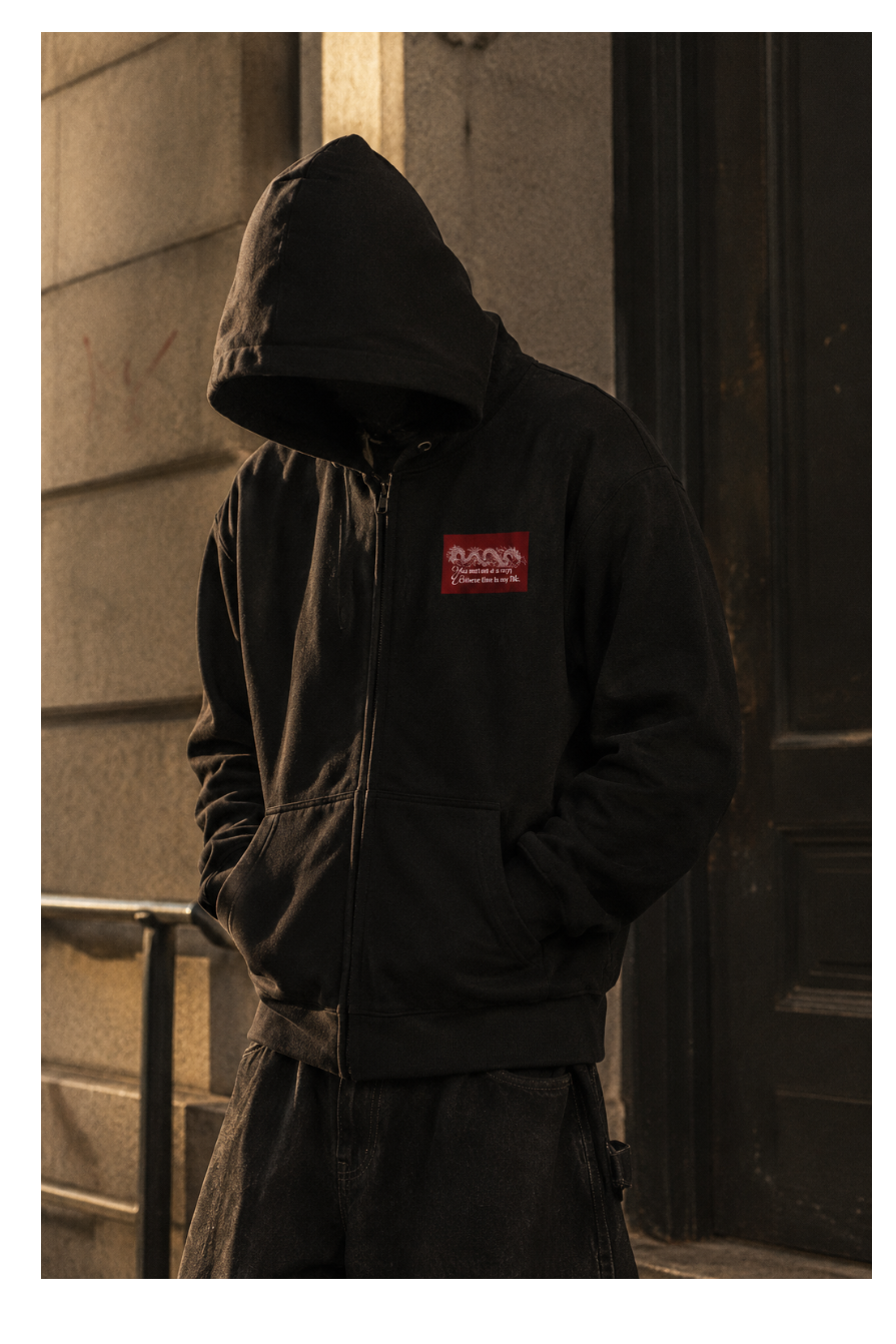 Chest Logo Full-Zip Hoodie – "You Met Me at a Very Chinese Time in My Life"