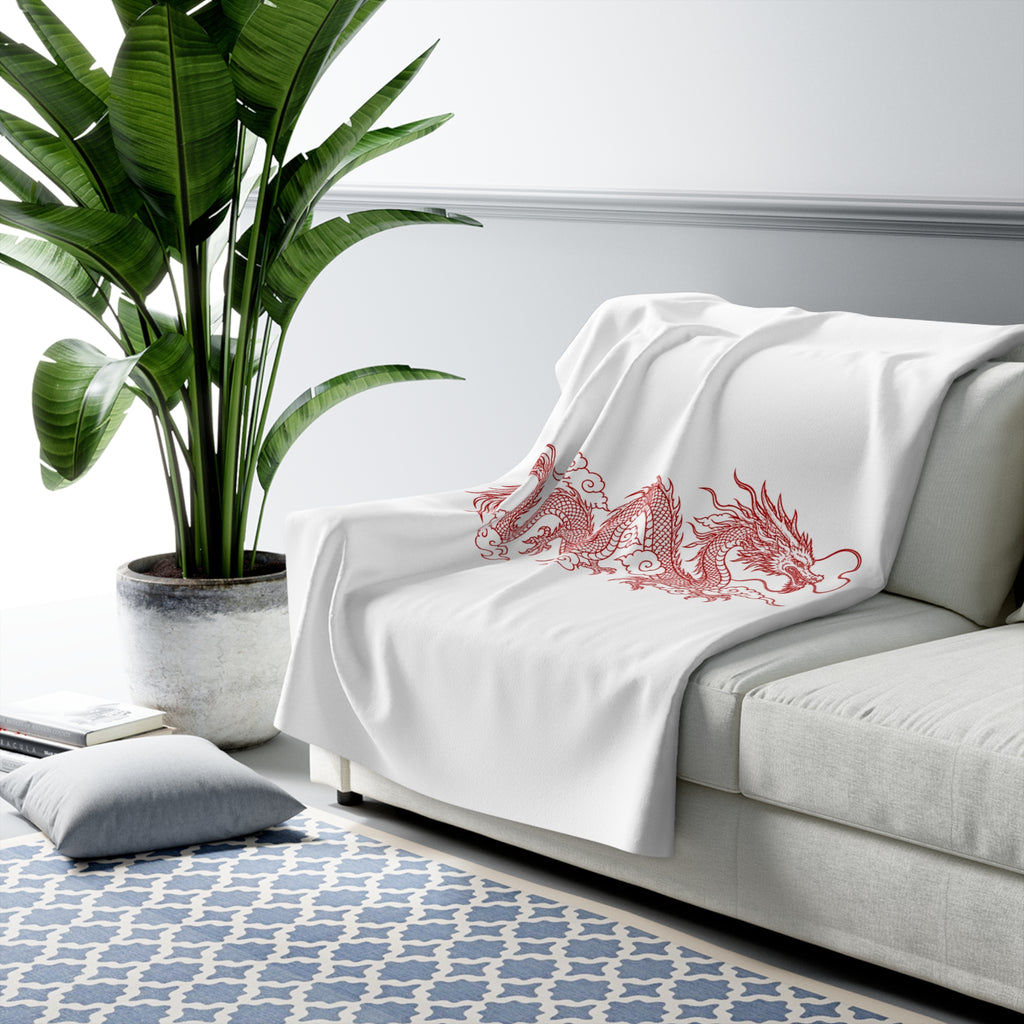 Red Dragon Sherpa Blanket – Cozy Oriental Dragon Fleece Throw