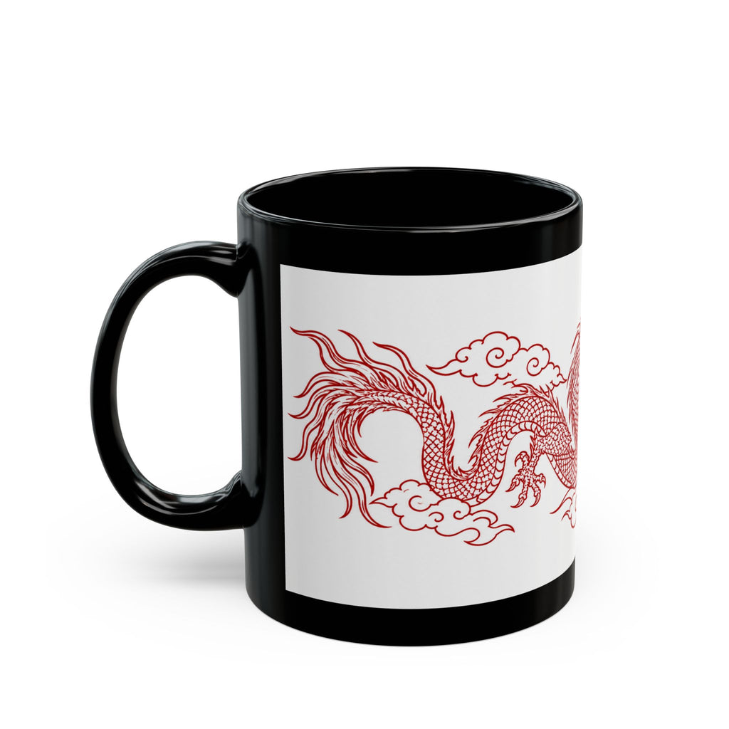 Red Oriental Dragon Black Accent Mug — 11oz & 15oz Ceramic Tea/Coffee Cup