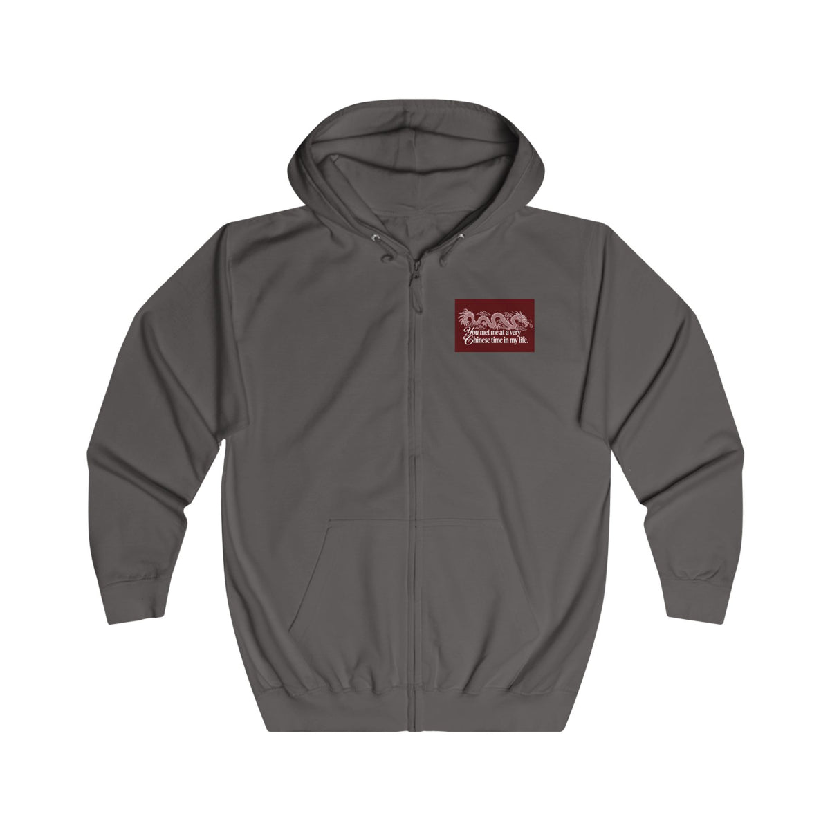 Chest Logo Full-Zip Hoodie – "You Met Me at a Very Chinese Time in My Life"