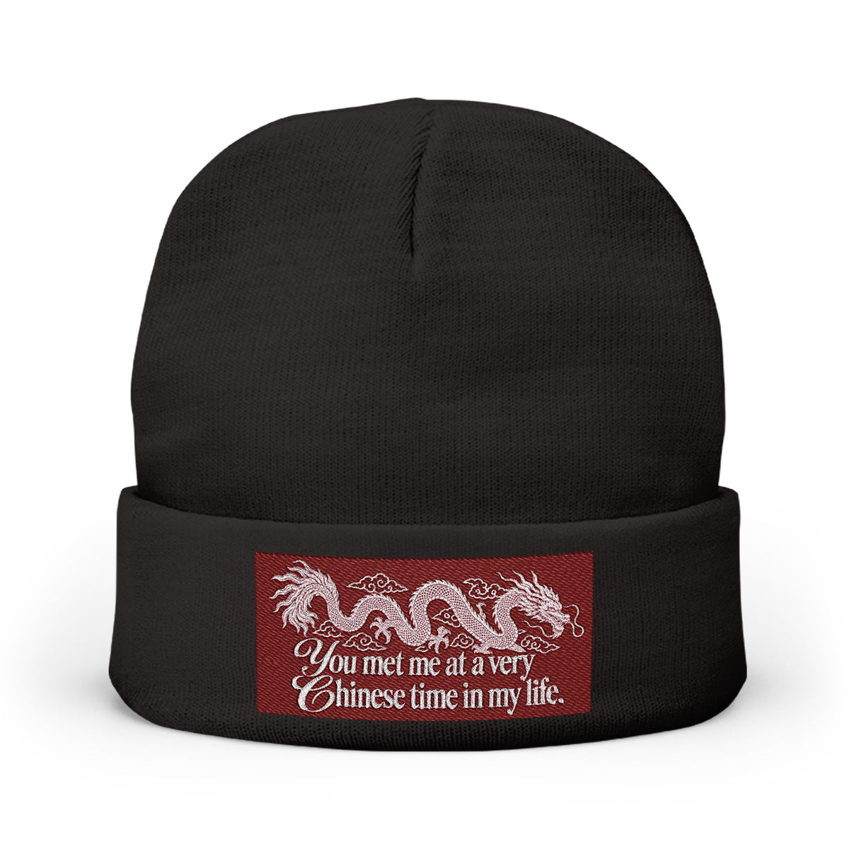 Embroidered Dragon Knit Beanie – "You Met Me at a Very Chinese Time in My Life"