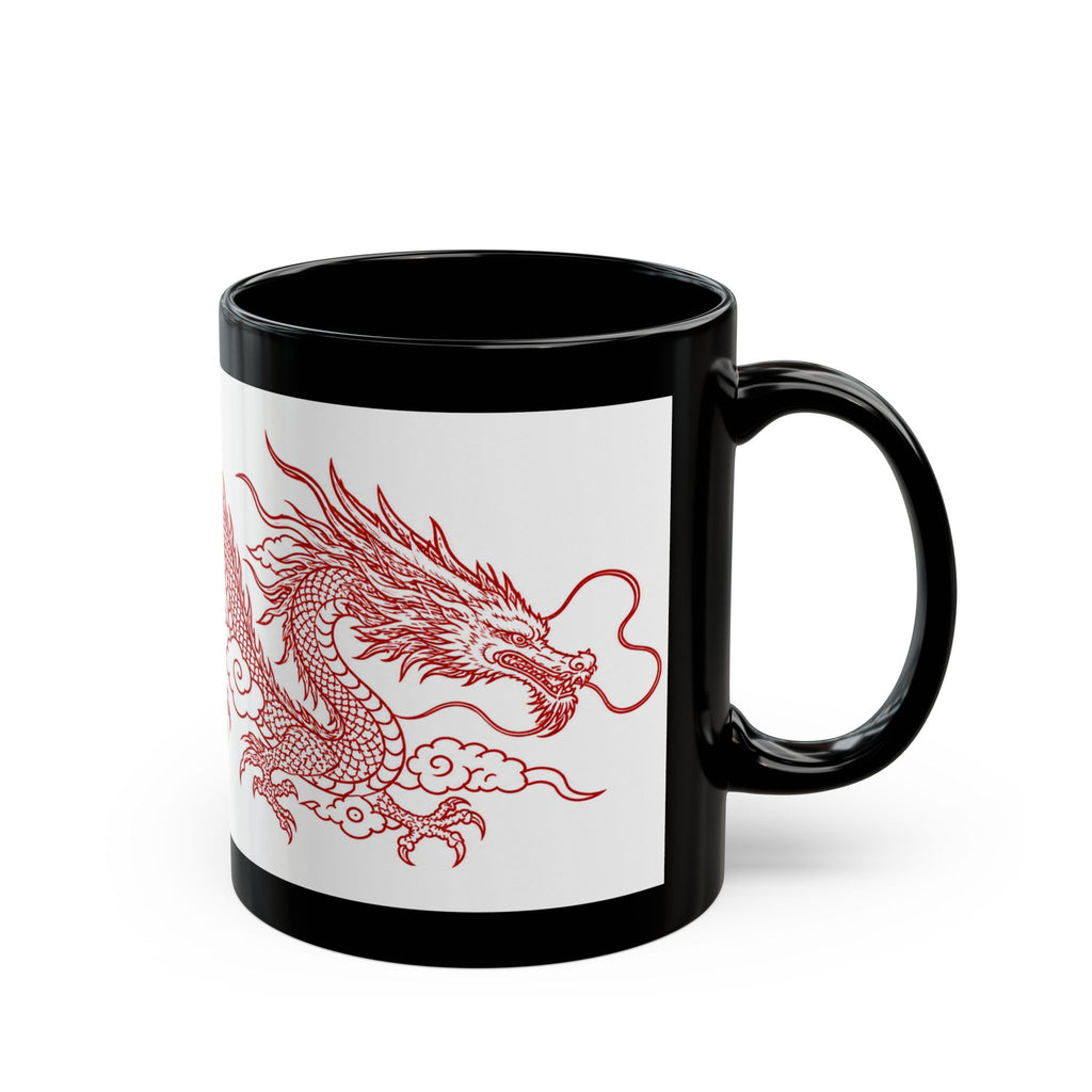 Red Oriental Dragon Black Accent Mug — 11oz & 15oz Ceramic Tea/Coffee Cup