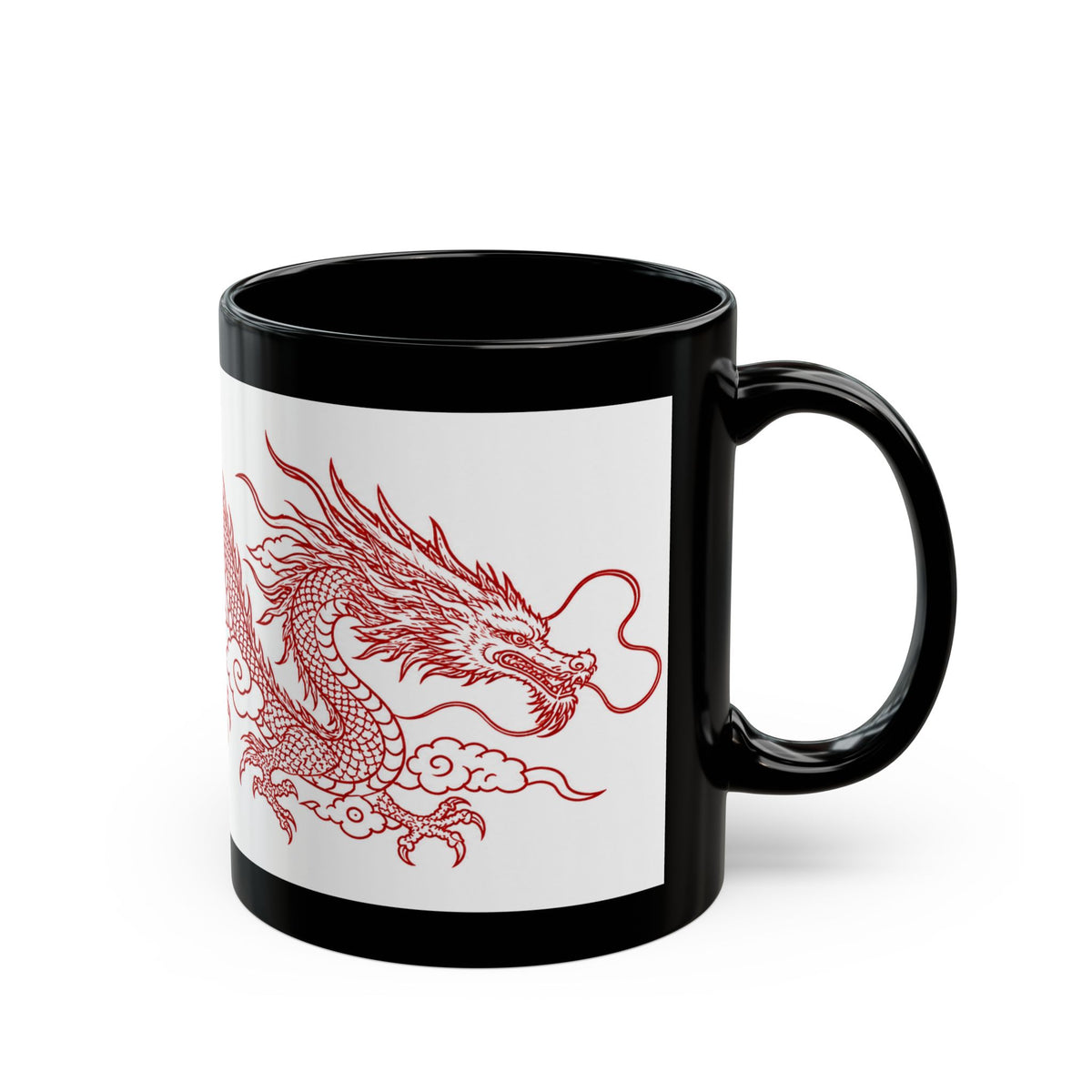 Red Oriental Dragon Black Accent Mug — 11oz & 15oz Ceramic Tea/Coffee Cup