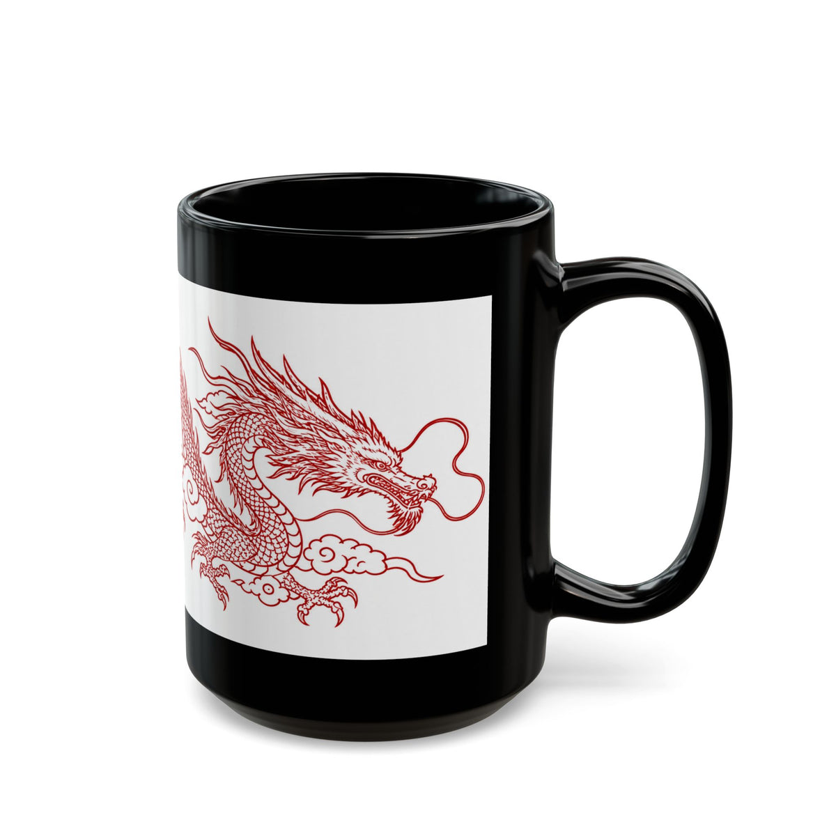 Red Oriental Dragon Black Accent Mug — 11oz & 15oz Ceramic Tea/Coffee Cup