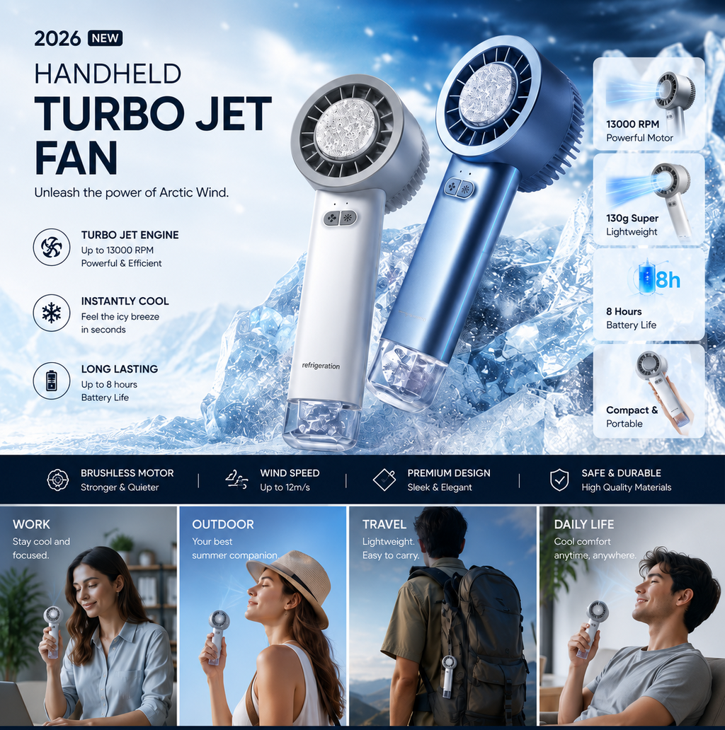 Portable Turbo Cooling Fan with Ice Cooling Plate | Rechargeable Mini Fan | 3 Speed Personal Air Cooler