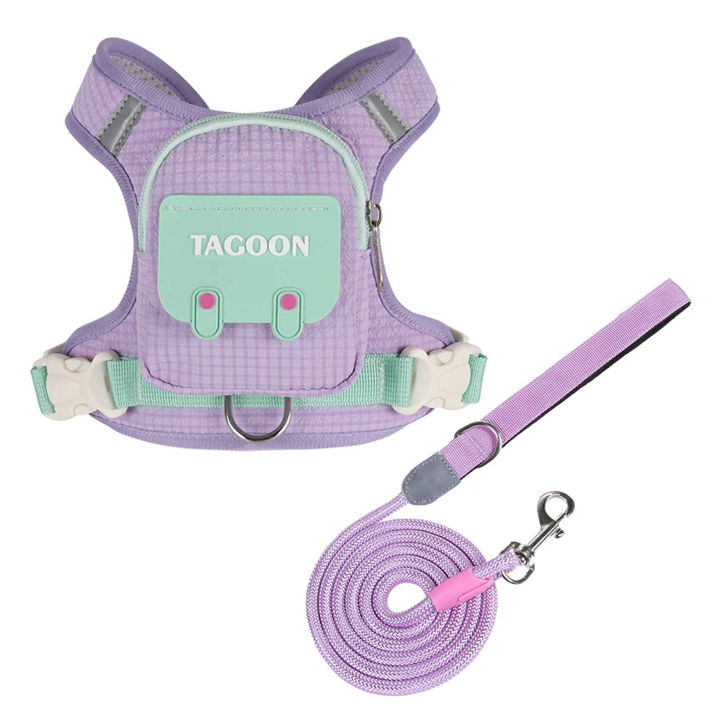 Harnais Réfléchissant avec Sac à Dos pour Chien et Chat – Gilet Ajustable avec Laisse