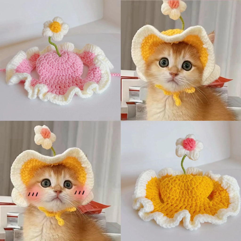 Chapeau fleuri ajustable pour chat et petit chien – Accessoire léger pour photos et occasions spéciales