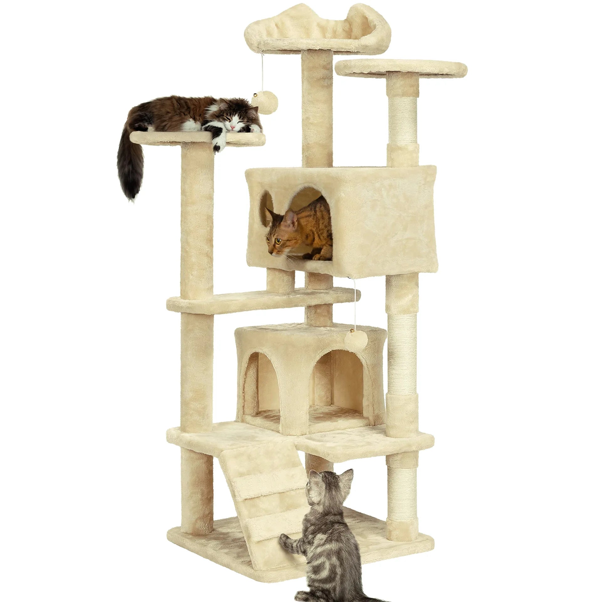 Arbre à chat 3 niveaux avec niche et fixation murale – Structure pour chat