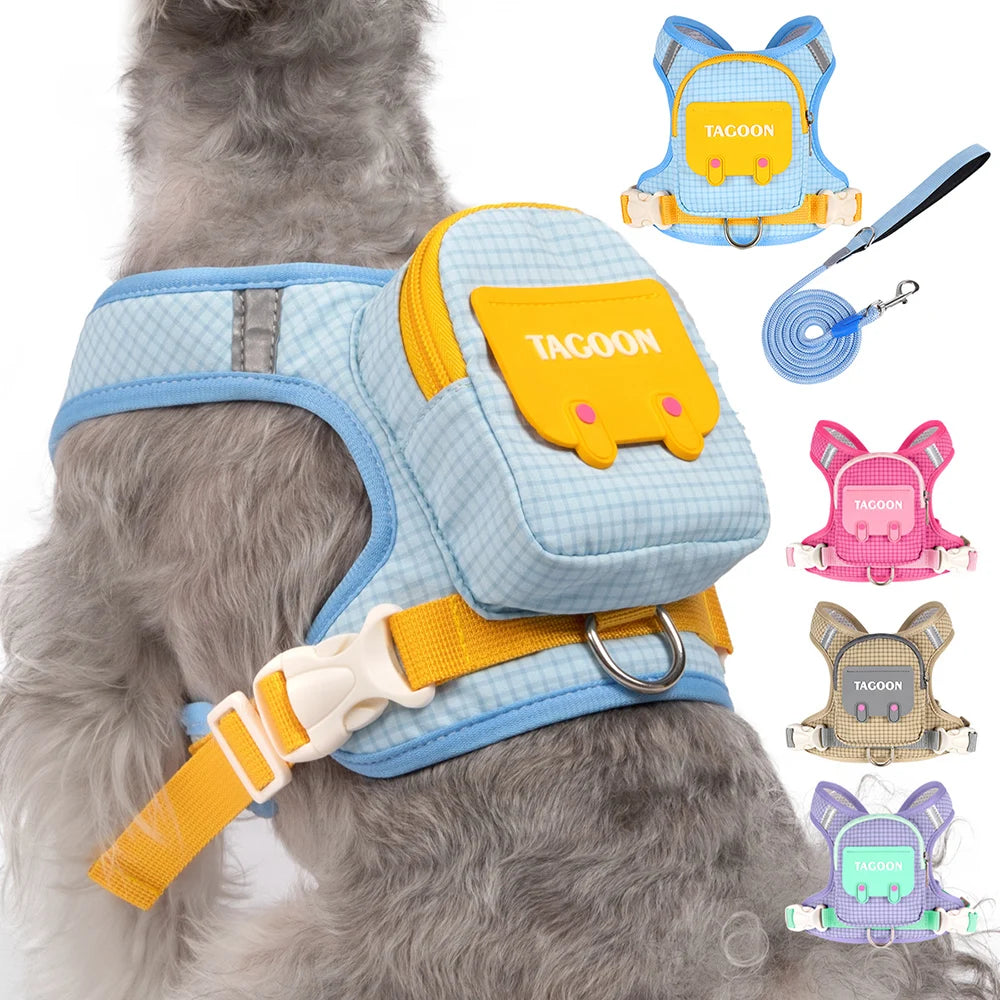 Harnais Réfléchissant avec Sac à Dos pour Chien et Chat – Gilet Ajustable avec Laisse