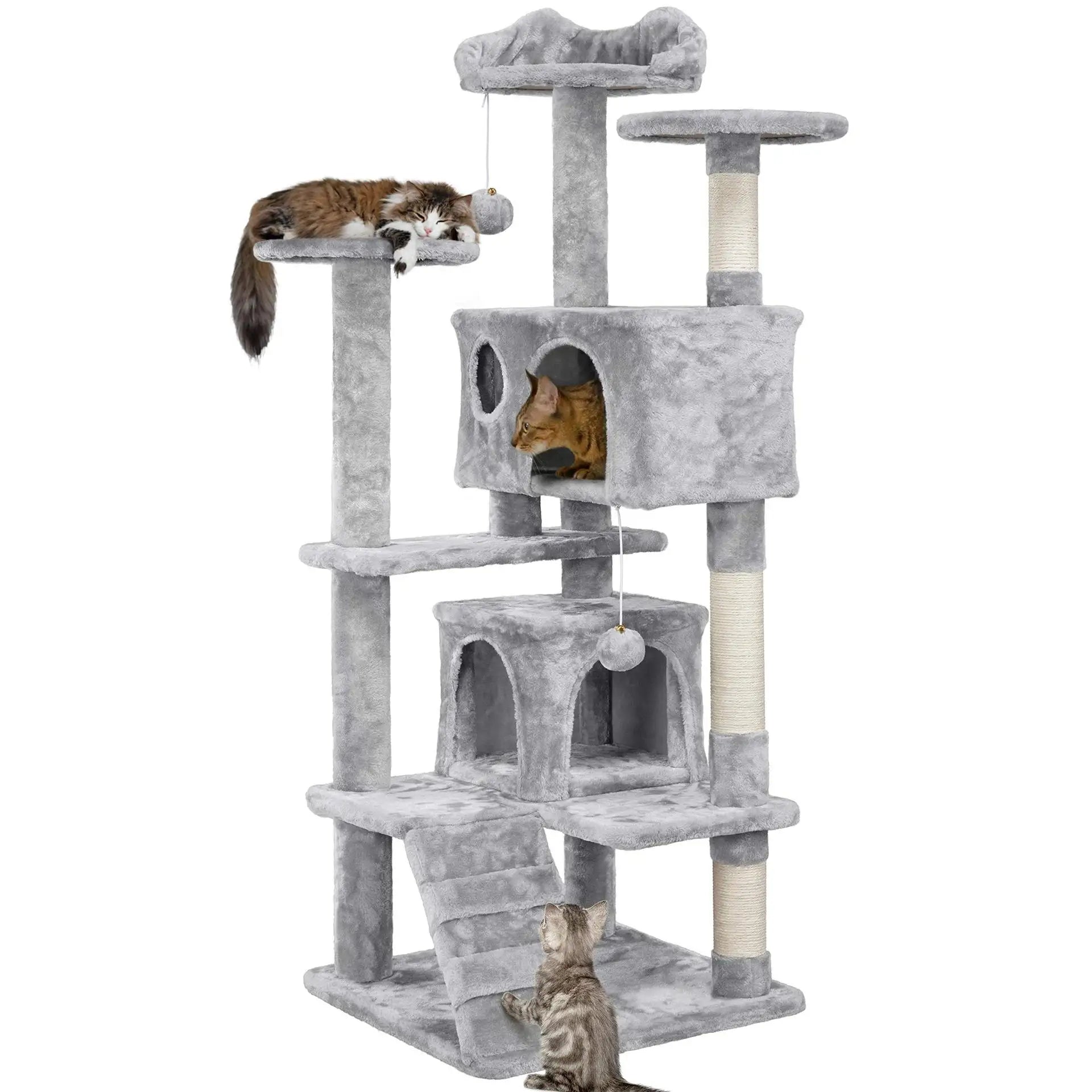 Arbre à chat 3 niveaux avec niche et fixation murale – Structure pour chat