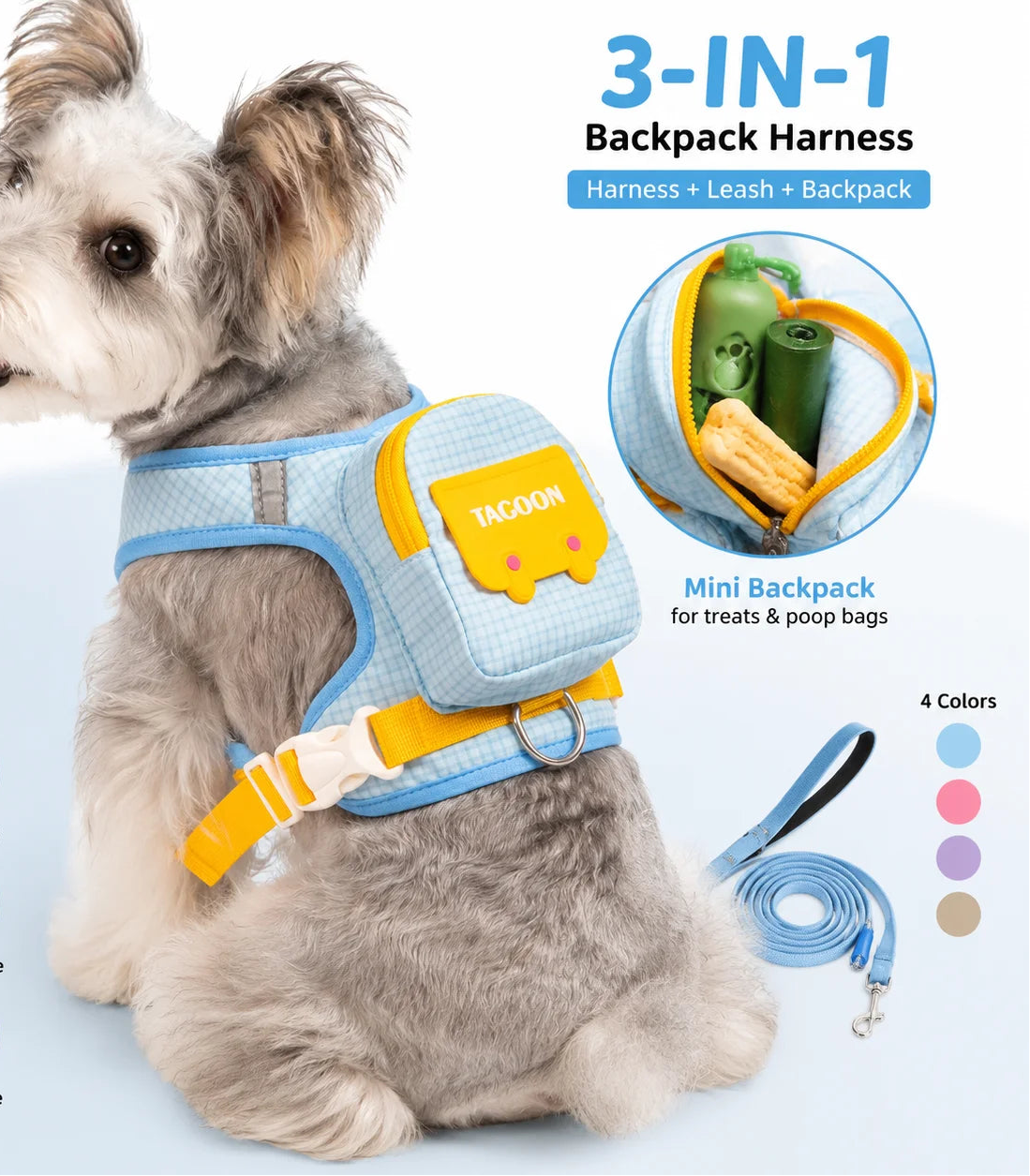 Harnais Réfléchissant avec Sac à Dos pour Chien et Chat – Gilet Ajustable avec Laisse