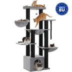 Grand arbre à chat 170 cm pour grands chats – 7 niveaux avec hamacs, niche et plateformes