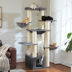 Grand arbre à chat 170 cm pour grands chats – 7 niveaux avec hamacs, niche et plateformes