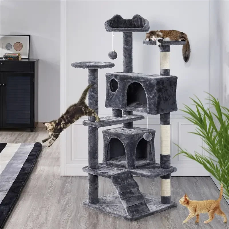 Arbre à chat 3 niveaux avec niche et fixation murale – Structure pour chat