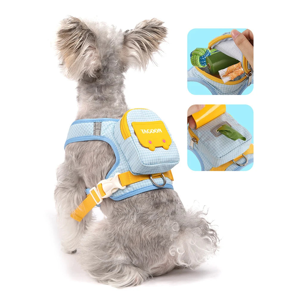 Harnais Réfléchissant avec Sac à Dos pour Chien et Chat – Gilet Ajustable avec Laisse