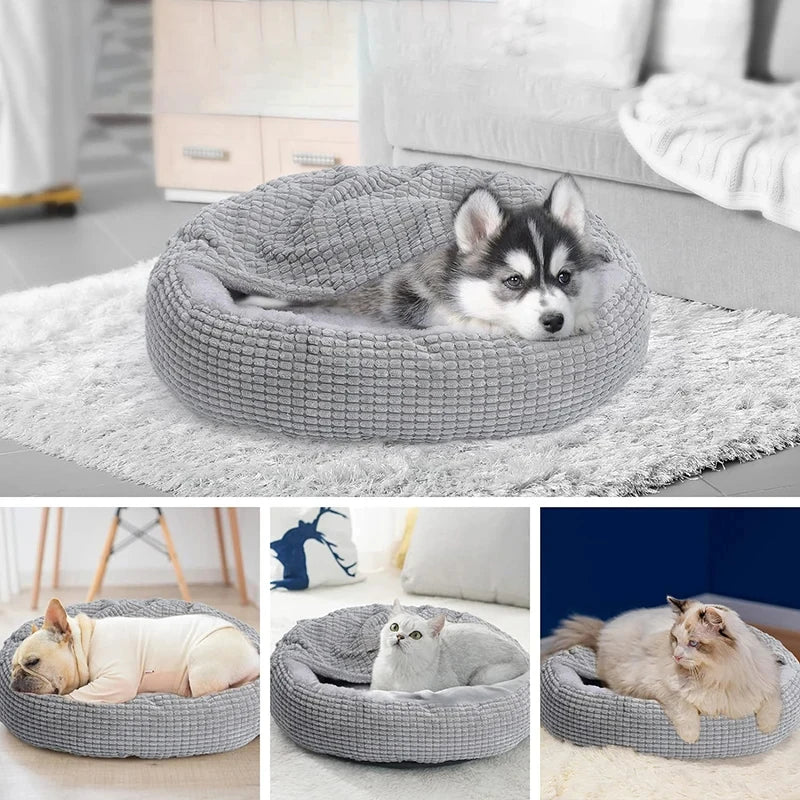 Panier pour chien et chat en coton à carreaux – Couchage respirant et confortable