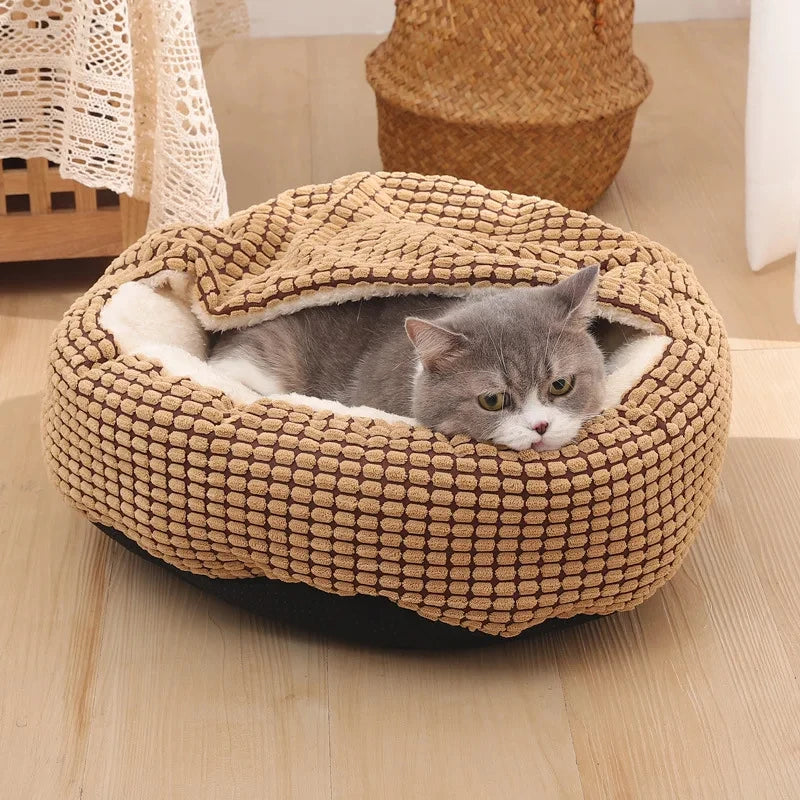 Panier pour chien et chat en coton à carreaux – Couchage respirant et confortable