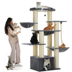 Grand arbre à chat 170 cm pour grands chats – 7 niveaux avec hamacs, niche et plateformes