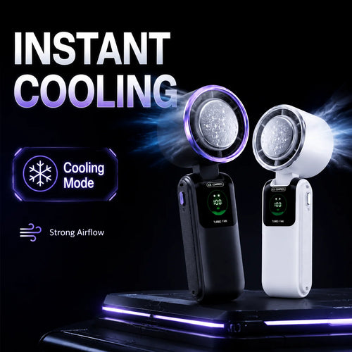 Ice Cooling Portable Neck Fan, 5-Speed Turbo Wind Foldable Hands Free Cooler, 4000mAh 9H Battery Travel Outdoor