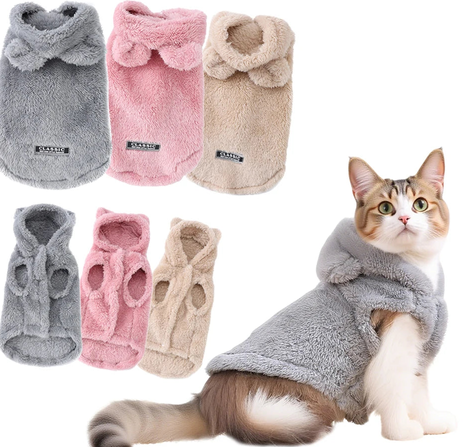 Manteau à capuche en polaire pour chat et petit chien – Vêtement chaud, doux et coupe-vent