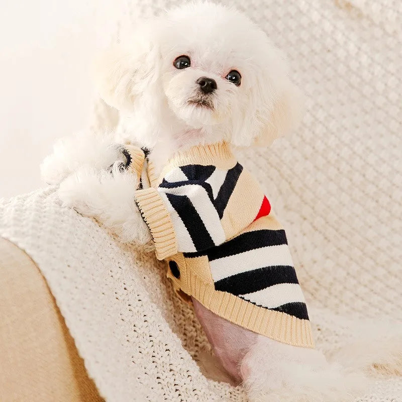 Cardigan Rayé en Coton pour Chien et Chat – Pull Élégant et Chaud pour Automne & Hiver