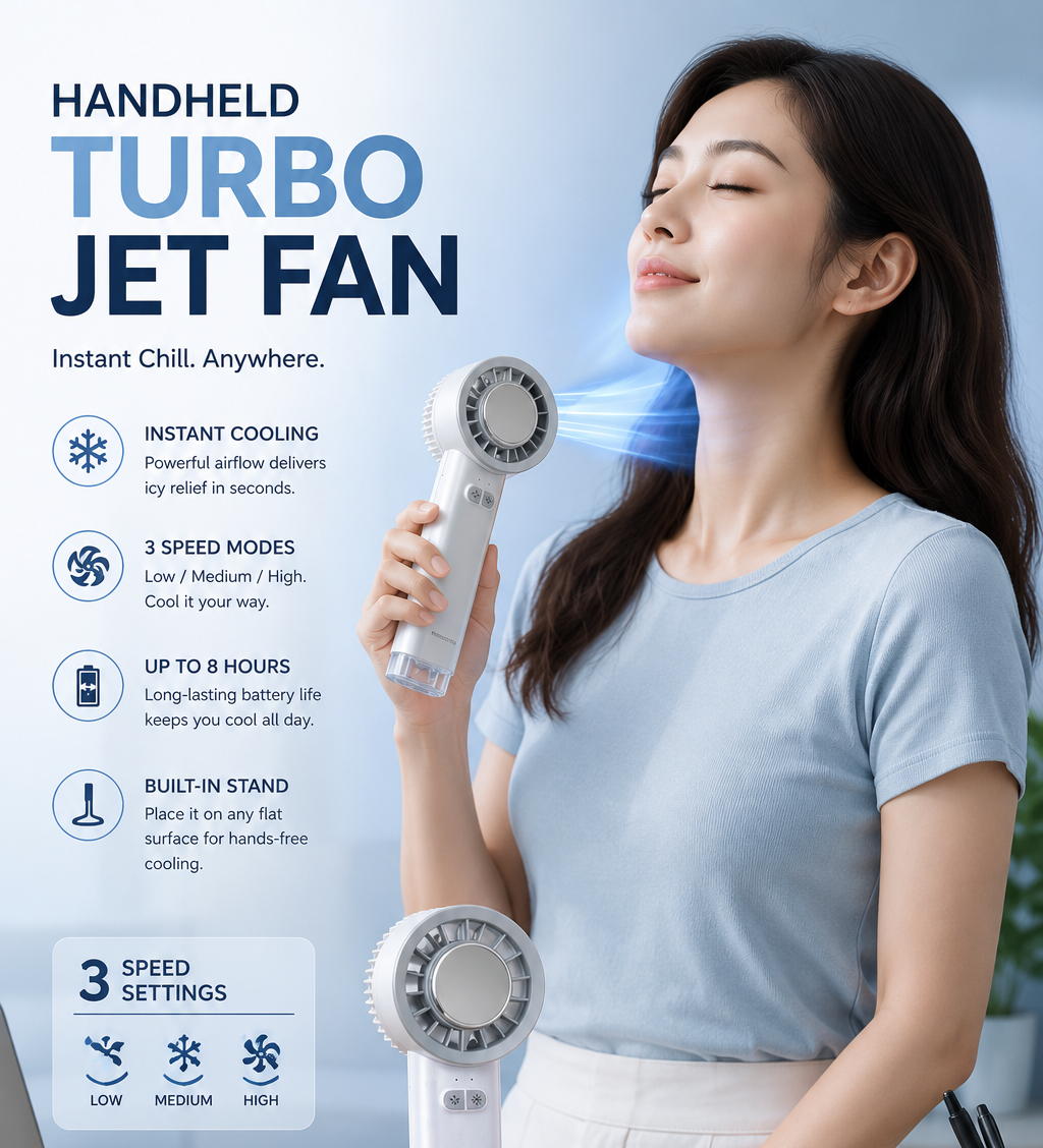 Portable Turbo Cooling Fan with Ice Cooling Plate | Rechargeable Mini Fan | 3 Speed Personal Air Cooler